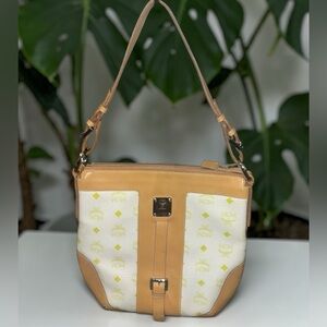 Rare MCM yellow and white Visetos leather hobo shoulder bag